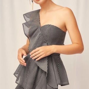 Keepsake The Label Women's Eclipse Check One Shoulder Ruffle Bustier Top